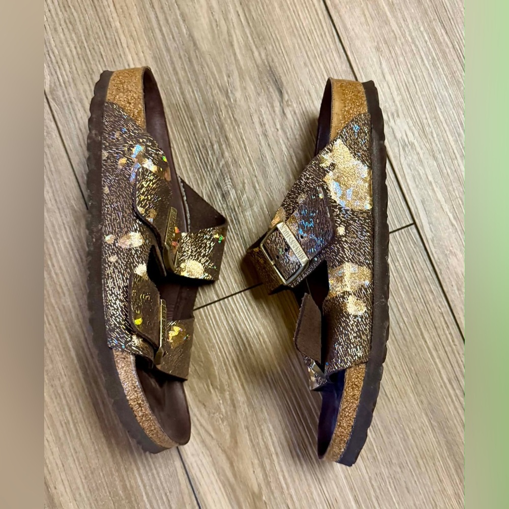 Birkenstock Metallic Iridescent Brown Double Buckle Sandals - Picture 3 of 9